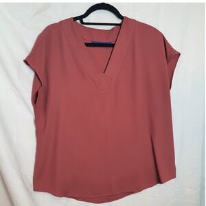 Apt. 9 Womens V-Neck Cap Sleeve Blouse Large Rust Terracotta Top Career Work